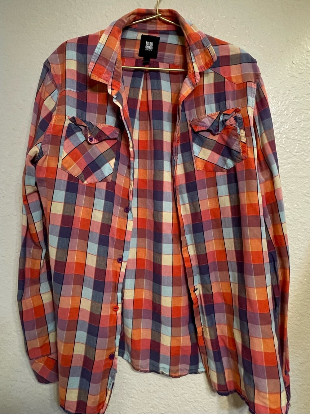 Retro Plaid Button-Up Shirt - Multicolor